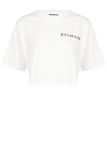 Укороченная футболка с логотипом BALMAIN