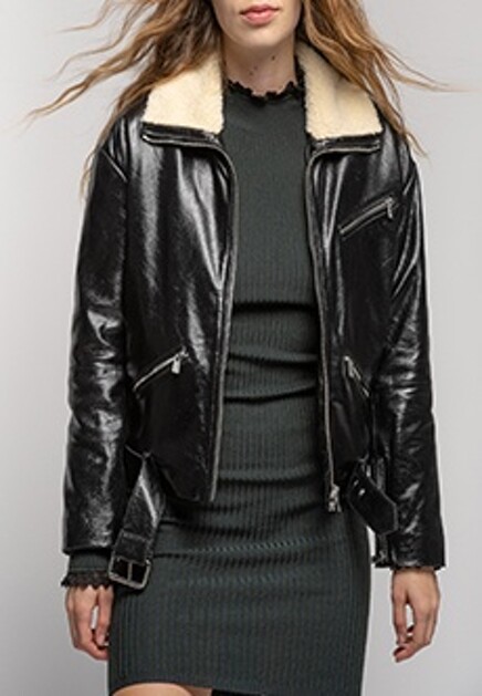 Кожаная куртка с меховым воротником PINKO