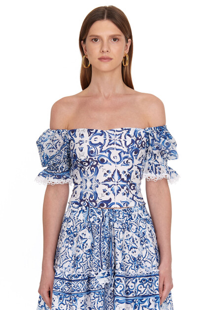 Топ POSITANO COUTURE BY BLITZ  - Хлопок, Лён - цвет синий