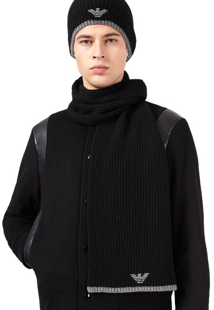 Черный комплект из шапки и шарфа EMPORIO ARMANI - ИТАЛИЯ