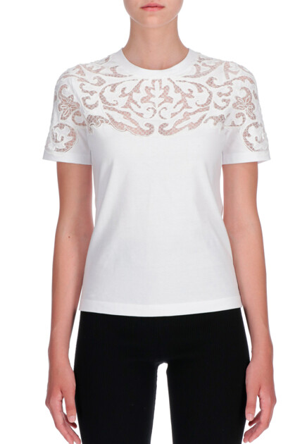 Хлопковая футболка с кружевом ERMANNO SCERVINO