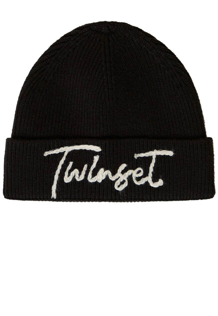 Трикотажная шапка с вышитым логотипом TWINSET Milano