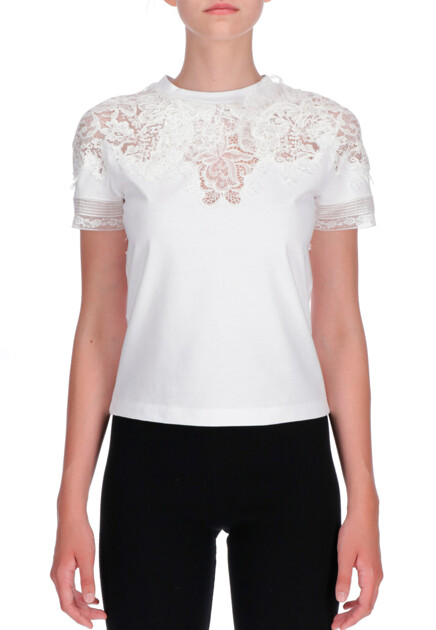 Хлопковая футболка с кружевом ERMANNO SCERVINO