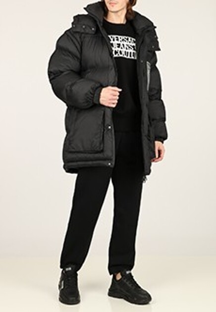 Черная утепленная куртка с надписями VERSACE JEANS COUTURE