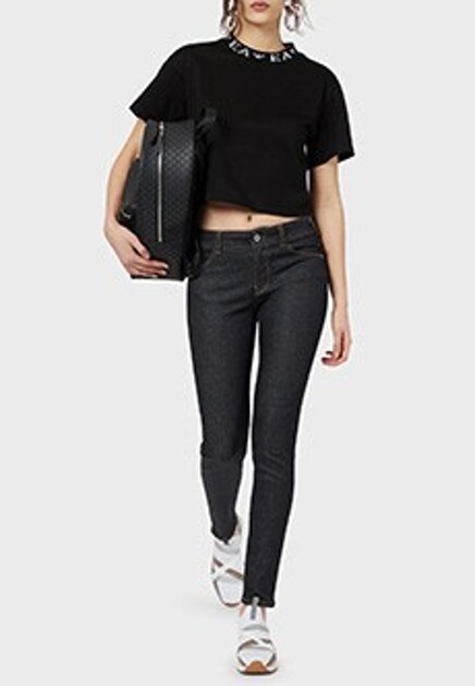 Черный укороченный топ с логотипом EMPORIO ARMANI