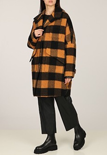 Пальто-кокон с принтом в клетку MM6 MM6 Maison Margiela