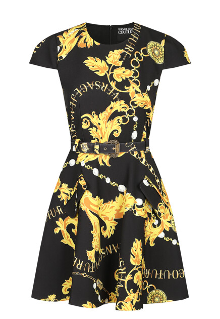 Приталенное платье со сплошным принтом VERSACE JEANS COUTURE