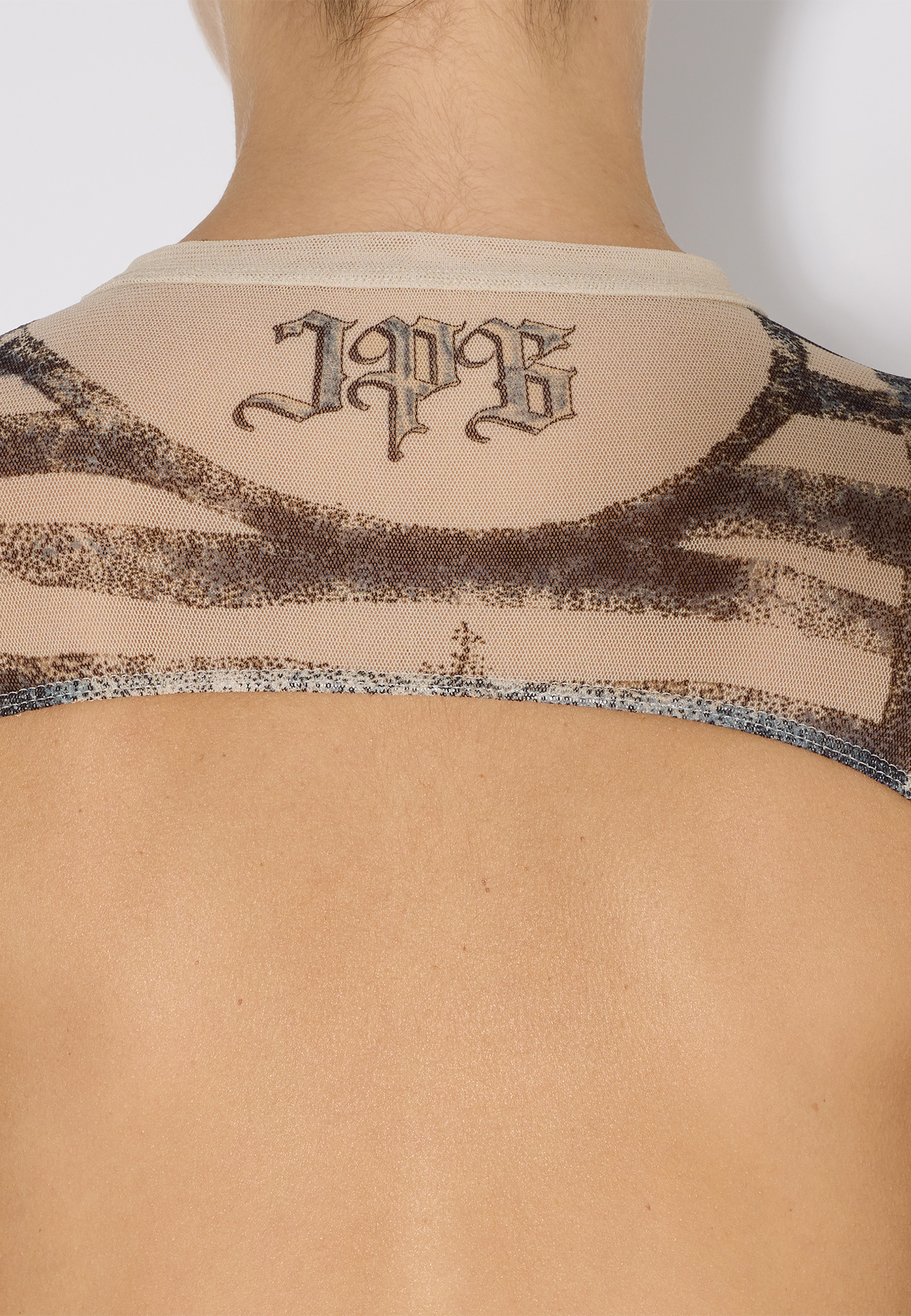 Сетчатое боди с принтом The Tattoo Rose and Bird JEAN PAUL GAULTIER