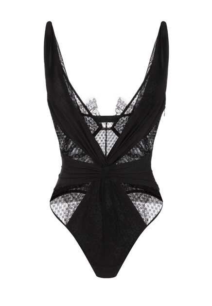 Боди из тюля стретч с кружевной отделкой ELISABETTA FRANCHI