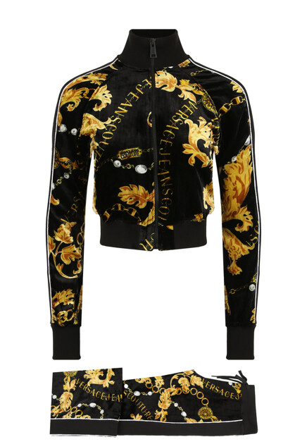 Бархатный спортивный костюм с принтом VERSACE JEANS COUTURE