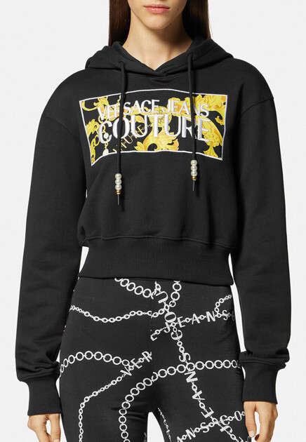 Укороченное худи с вышитым логотипом VERSACE JEANS COUTURE - ИТАЛИЯ
