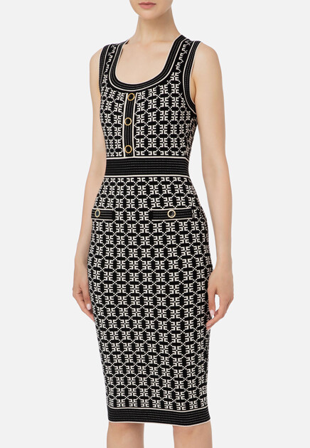 Трикотажное платье миди с жаккардовым логотипом
 ELISABETTA FRANCHI
