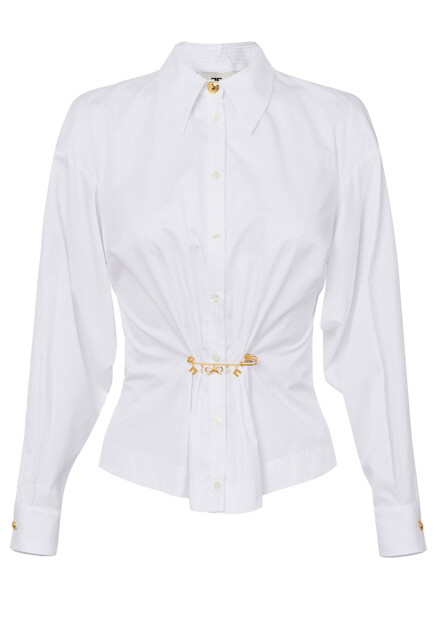 Блуза из поплина с брошью ELISABETTA FRANCHI