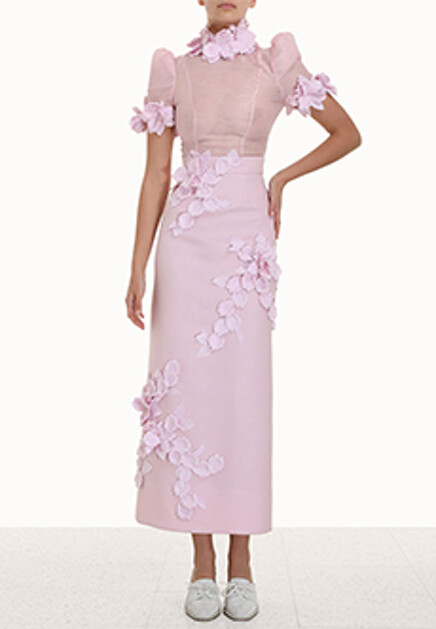 Льняная юбка High Tide Flower с объемными цветами ZIMMERMANN