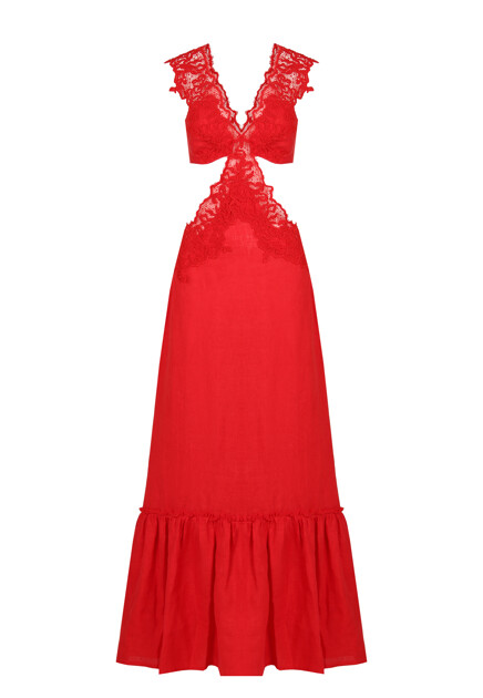 Льняное cut-out платье с кружевным лифом ERMANNO SCERVINO