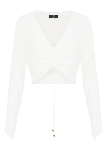 Короткая блуза из вискозного жоржета с кулиской ELISABETTA FRANCHI