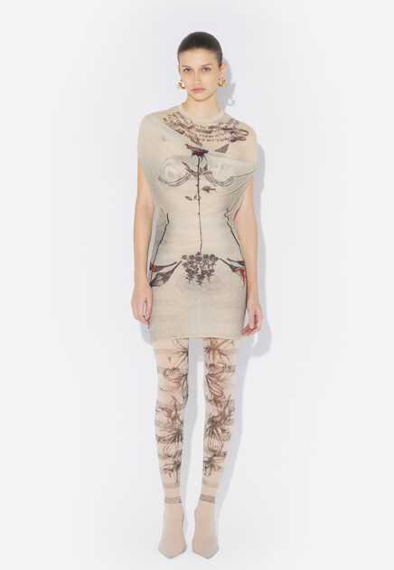 Платье-мини Short Tattoo Rose and Bird JEAN PAUL GAULTIER - ФРАНЦИЯ