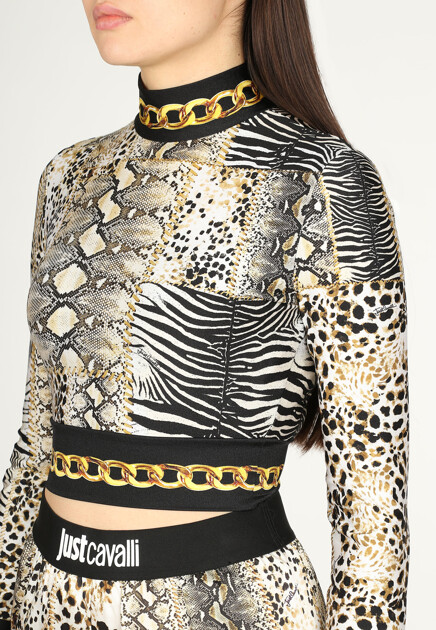 Укороченный топ с комбинированным принтом JUST CAVALLI