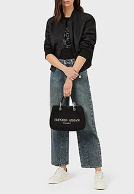 Футболка с логотипом из страз EMPORIO ARMANI