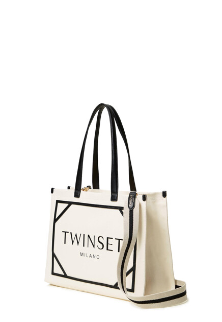 Сумка-шоппер из холщовой ткани с логотипом TWINSET Milano - ИТАЛИЯ
