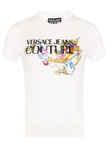 Белая футболка с фирменным принтом от VERSACE JEANS COUTURE