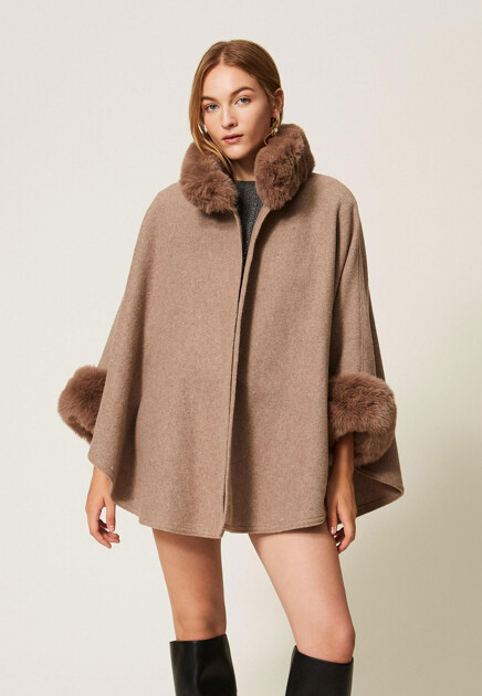 Кейп с меховым воротом TWINSET Milano - ИТАЛИЯ