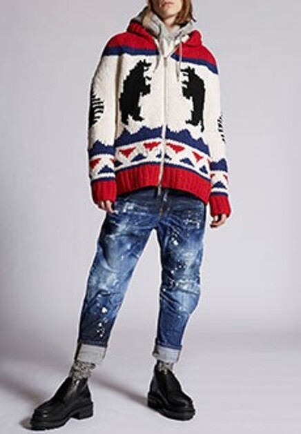 Шерстяной кардиган на замке с крупным узором DSQUARED2