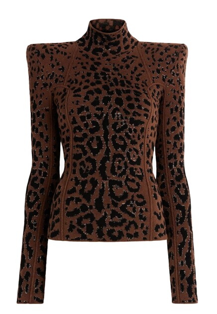 Жаккардовый джемпер с леопардовым принтом ROBERTO CAVALLI