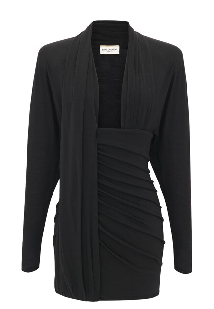 Платье из шерсти с драпировкой  SAINT LAURENT