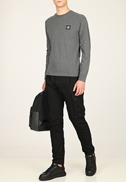 Хлопковый лонгслив с логотипом STONE ISLAND