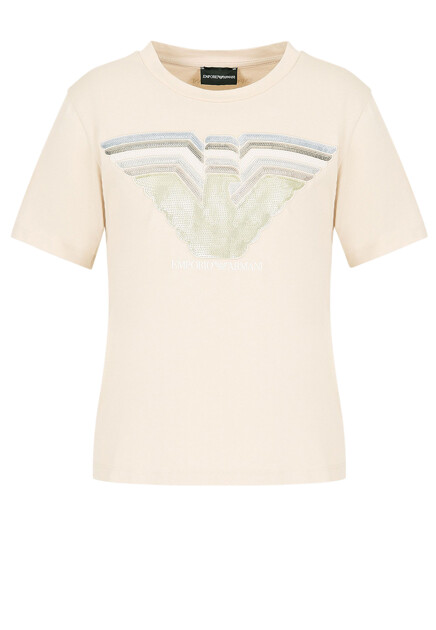 Футболка с крупным логотипом из пайеток  EMPORIO ARMANI