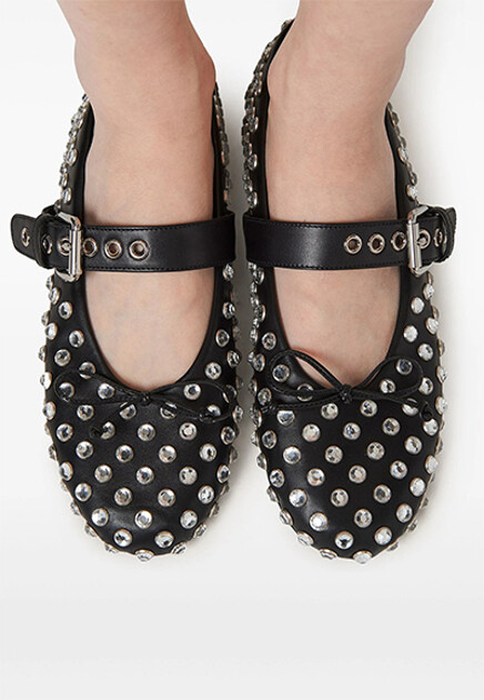 Кожаные балетки с заклепками MIU MIU