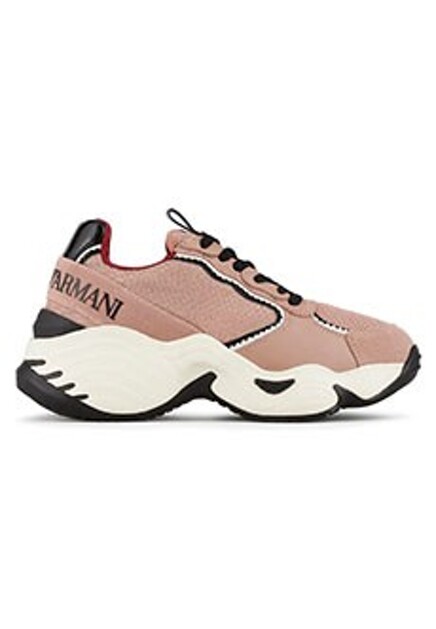 Массивные сникеры из замши со вставками из сетчатой ткани EMPORIO ARMANI