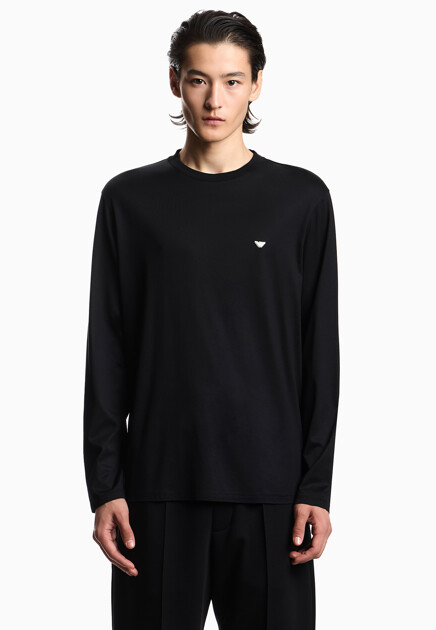 Лонгслив EMPORIO ARMANI  - Хлопок, Лиоцелл - цвет черный