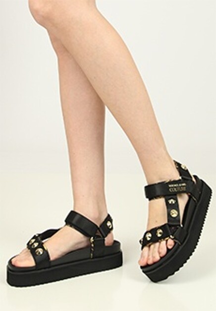 Сандалии с заклепками и логотипом VERSACE JEANS COUTURE