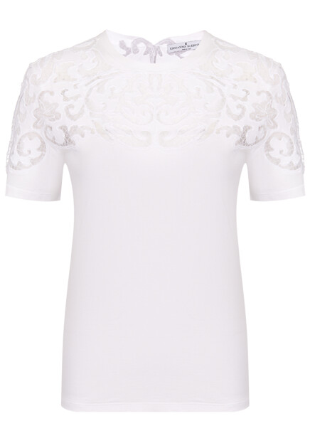 Хлопковая футболка с ажурной вышивкой ERMANNO SCERVINO