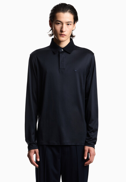 Поло EMPORIO ARMANI  - Хлопок, Лиоцелл - цвет синий
