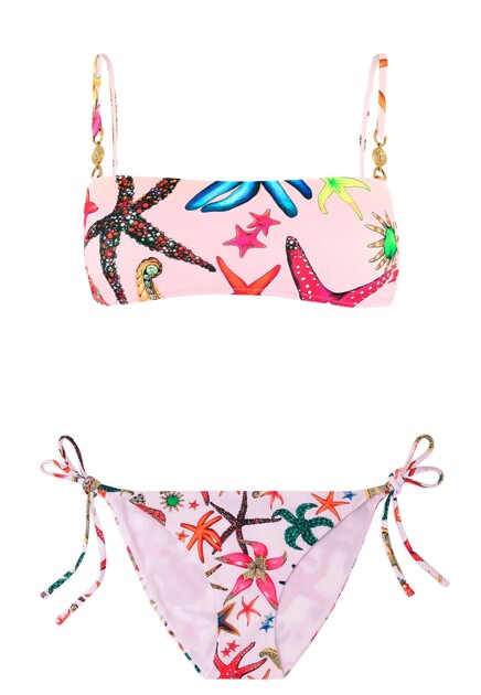 Розовый купальник с принтом TRÉSOR DE LA MER от VERSACE