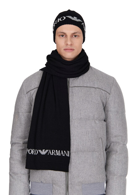 Комплект шапка и шарф с логотипом EMPORIO ARMANI - ИТАЛИЯ