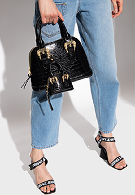 Черная сумка с фактурой под крокодиловую кожу VERSACE JEANS COUTURE