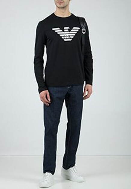 Хлопковый лонгслив с контрастным лого EMPORIO ARMANI