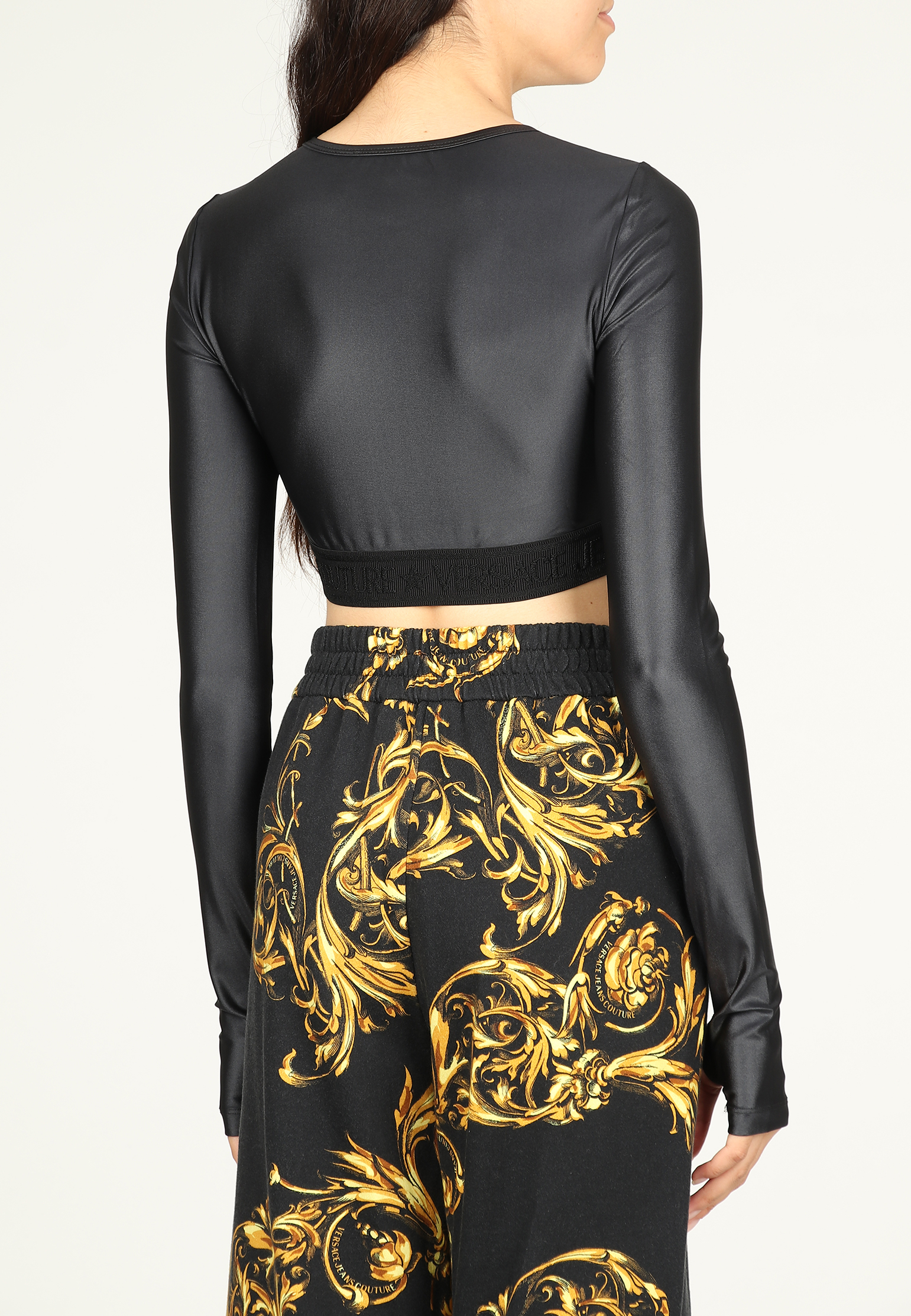 Эластичный кроп-топ с длинными рукавами VERSACE JEANS COUTURE - ИТАЛИЯ