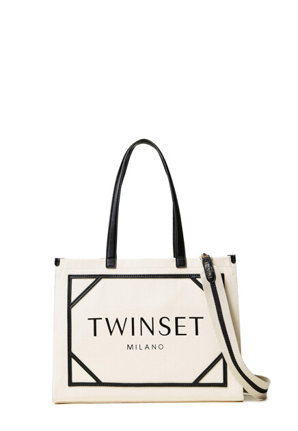 Сумка-шоппер из холщовой ткани с логотипом TWINSET Milano