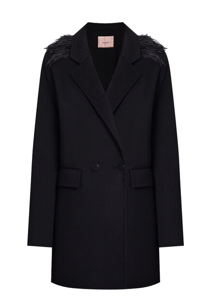 Двубортное короткое пальто с перьями TWINSET Milano