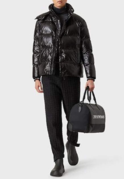 Стеганый пуховик из блестящего нейлона EMPORIO ARMANI