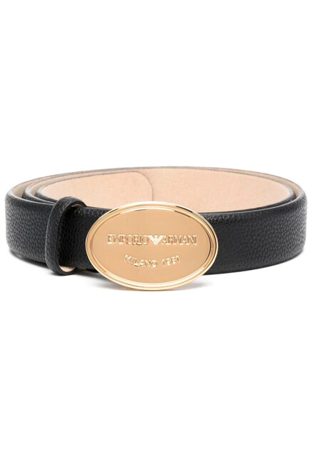 Черный ремень с золотистой пряжкой EMPORIO ARMANI