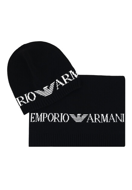 Комплект шапка и шарф с логотипом EMPORIO ARMANI