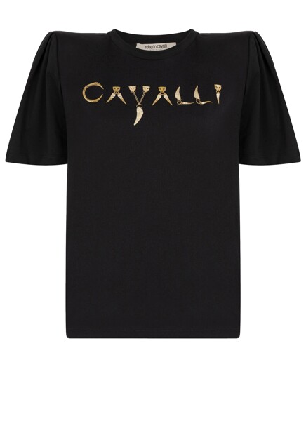 Хлопковая футболка с акцентными плечами ROBERTO CAVALLI