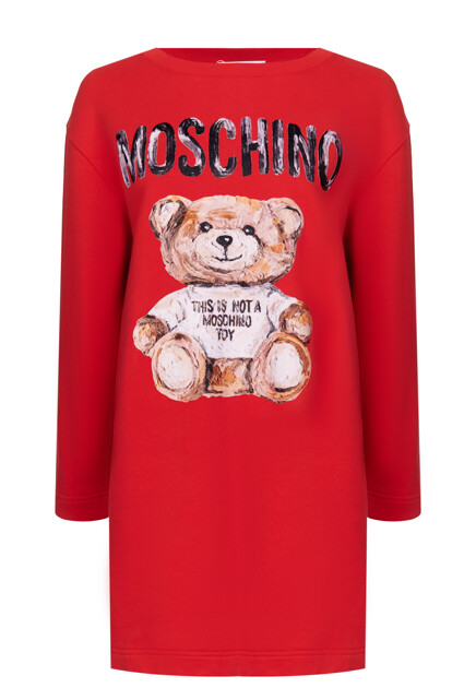 Платье мини с принтом Painted Teddy Bear MOSCHINO