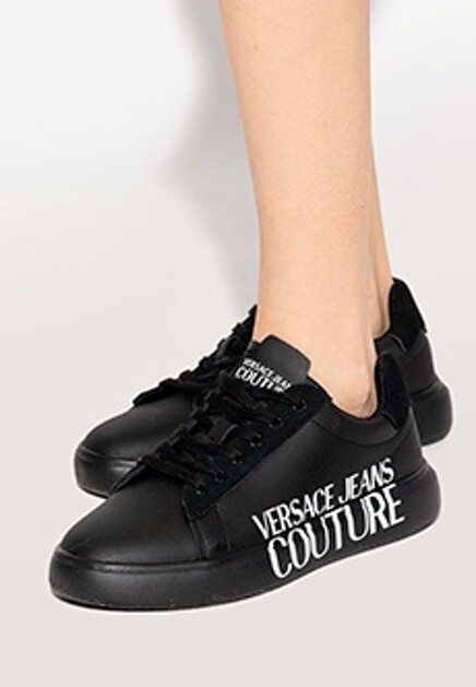 Черные кеды с контрастным лого VERSACE JEANS COUTURE